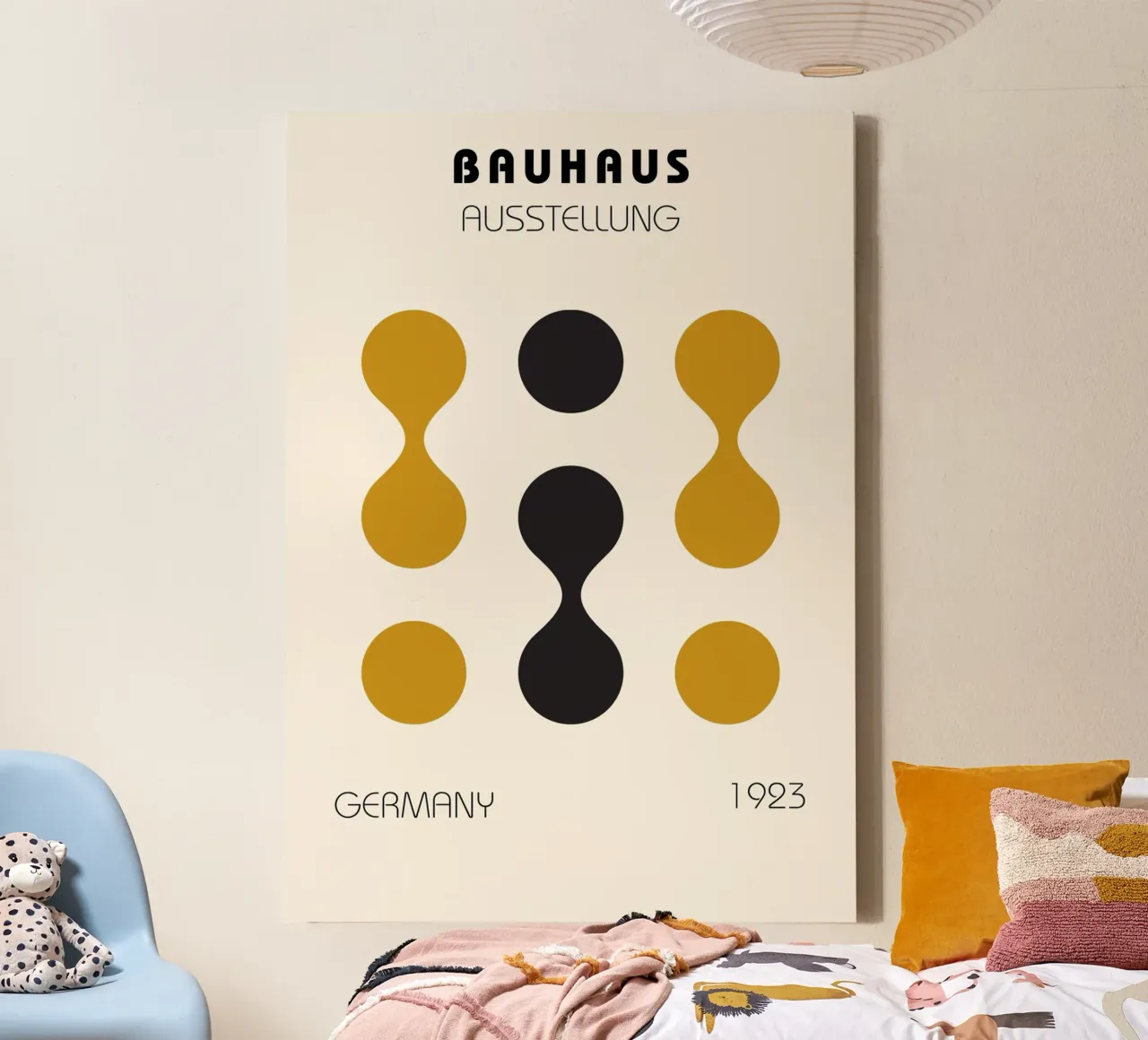 Bauhaus 1923: Abstract Geometrisch, Goud & Zwart Modernisme canvas met Baklijst van NorwesClub
