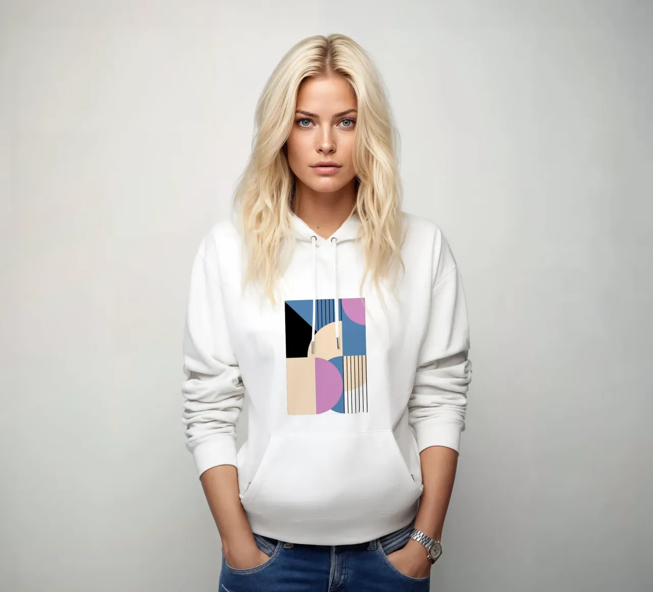 Bauhaus Geométrico: Abstract Color Blocks & Lines, Arte Moderno sudadera con capucha de NorwesClub