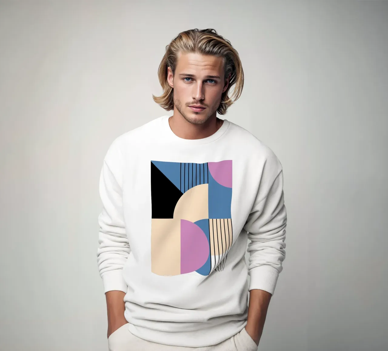 Bauhaus Geometric: Abstract Color Blocks & Lines, Modern Art sweatshirt by NorwesClub