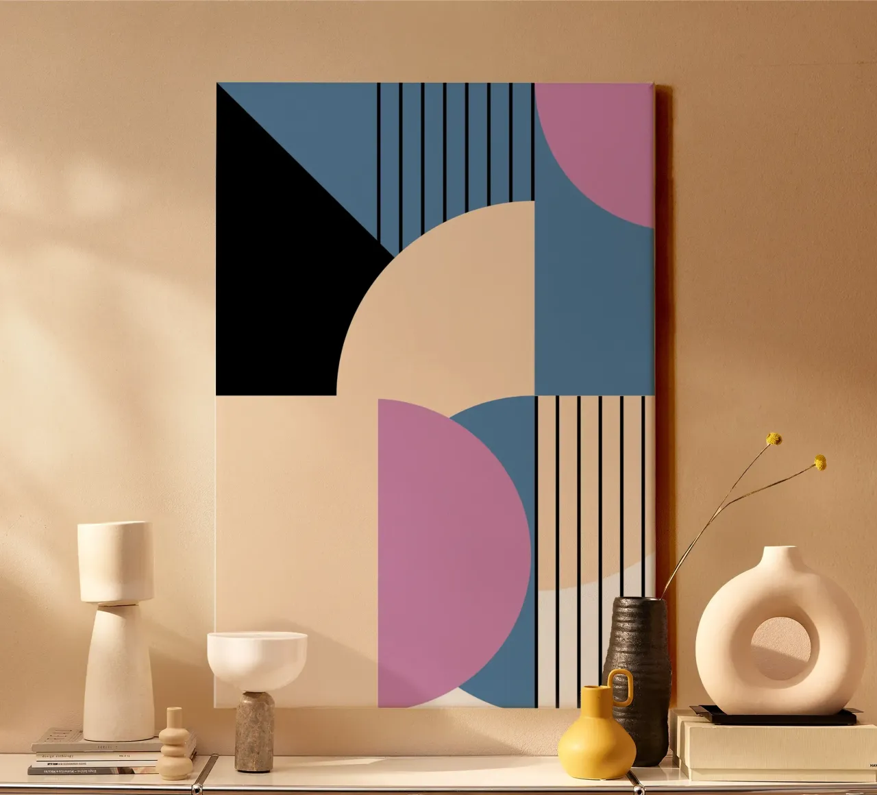 Bauhaus Geometric: Abstract Color Blocks & Lines, Modern Art canvas by NorwesClub
