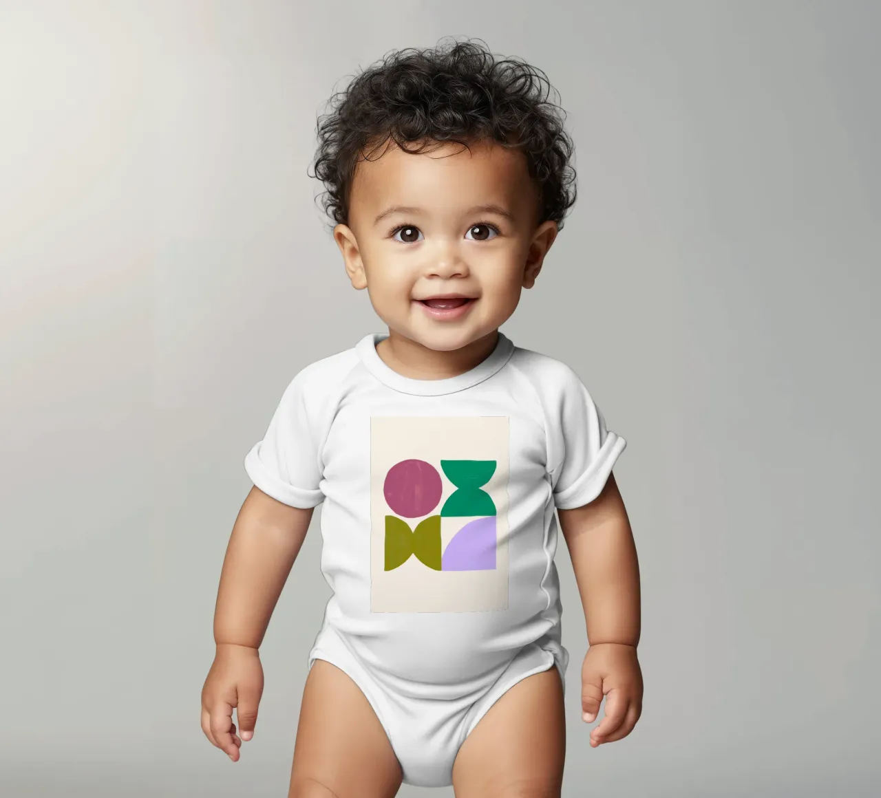 Whimsical Geometry: Abstract Shapes, Modern Organic Art Prin short-sleeve baby romper by NorwesClub