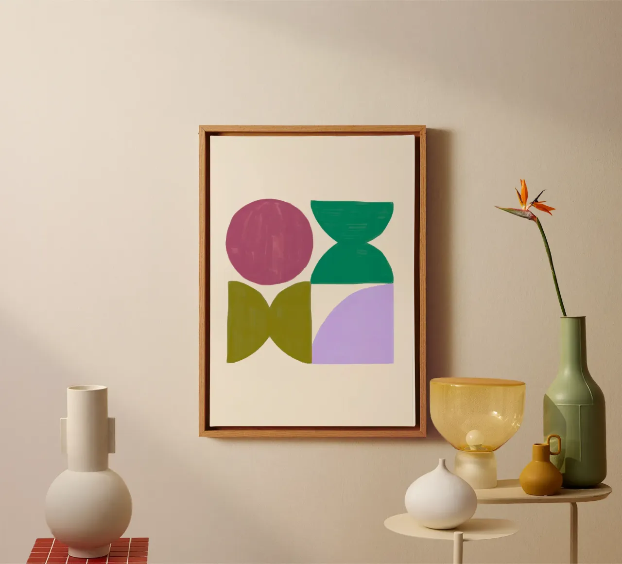 Whimsical Geometry: Abstract Shapes, Modern Organic Art Prin canvas with Floater frame by NorwesClub