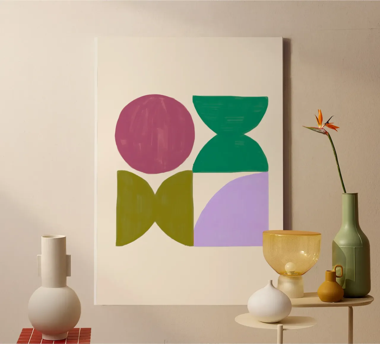 Whimsical Geometry: Abstract Shapes, Modern Organic Art Prin canvas with Floater frame by NorwesClub