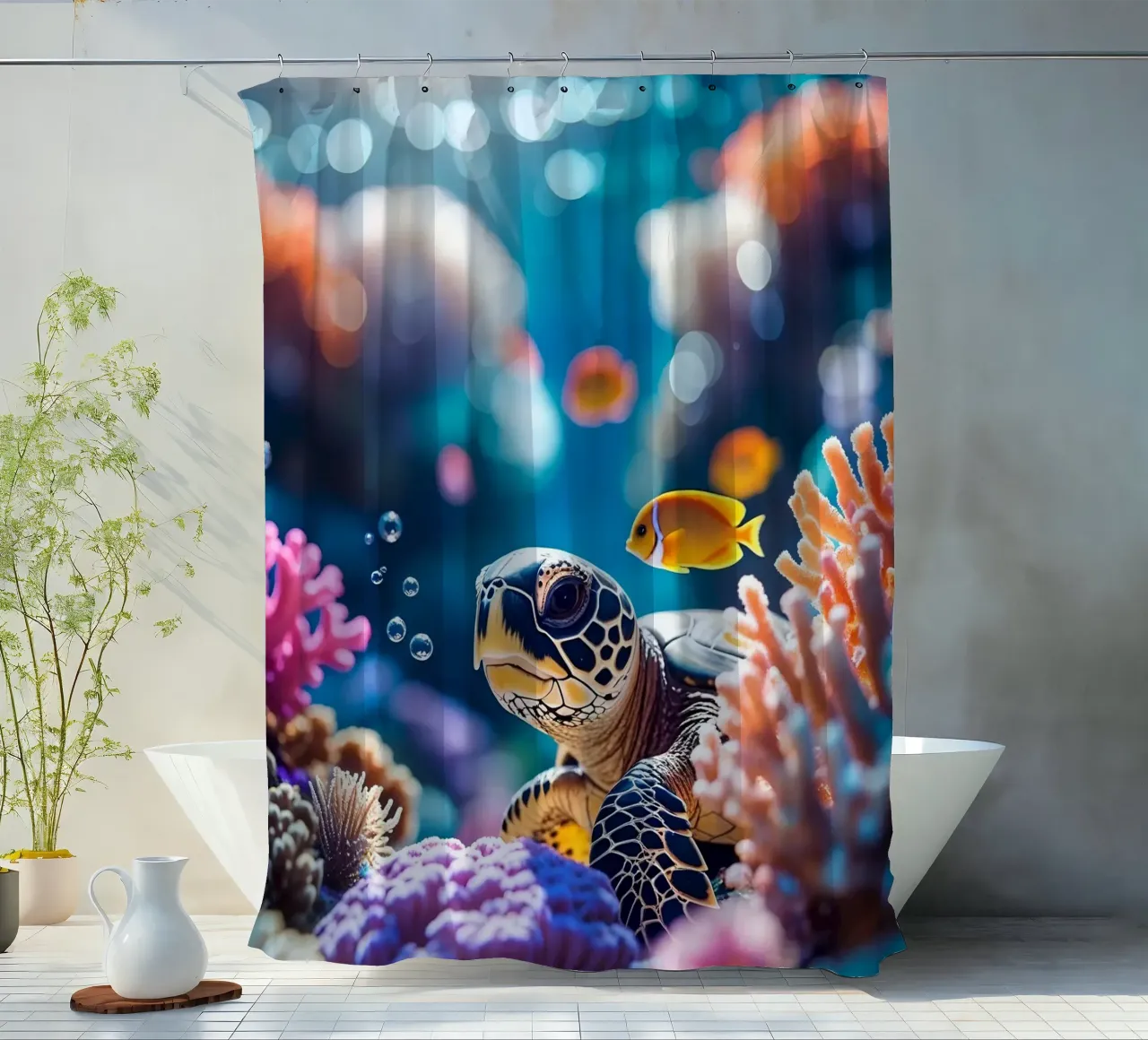 🪸🐢 Tortuga marina | Rayo de sol en el escudo cortina de baño de Trinkets NL Design Studio