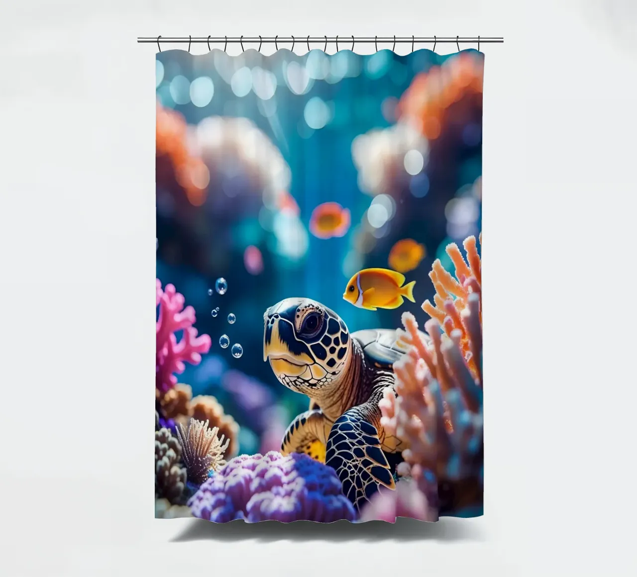 🪸🐢 Tortuga marina | Rayo de sol en el escudo cortina de baño de Trinkets NL Design Studio
