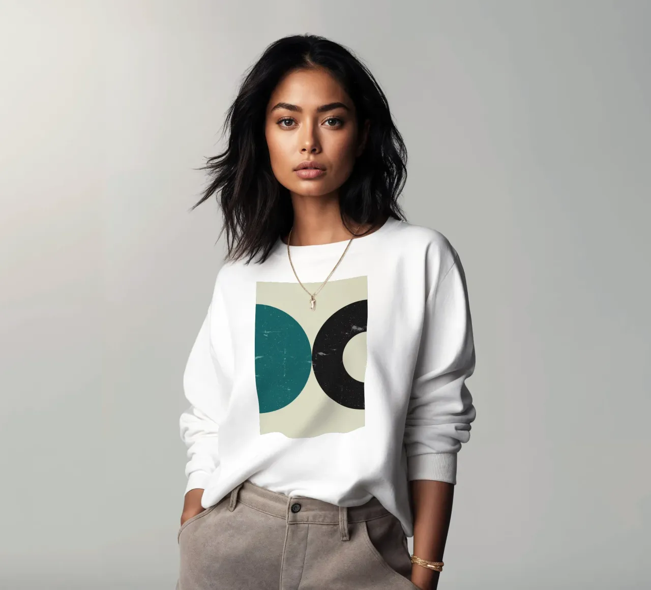 Retro Circles: Abstract Geometric, Teal & Black Minimalist A sudadera de NorwesClub