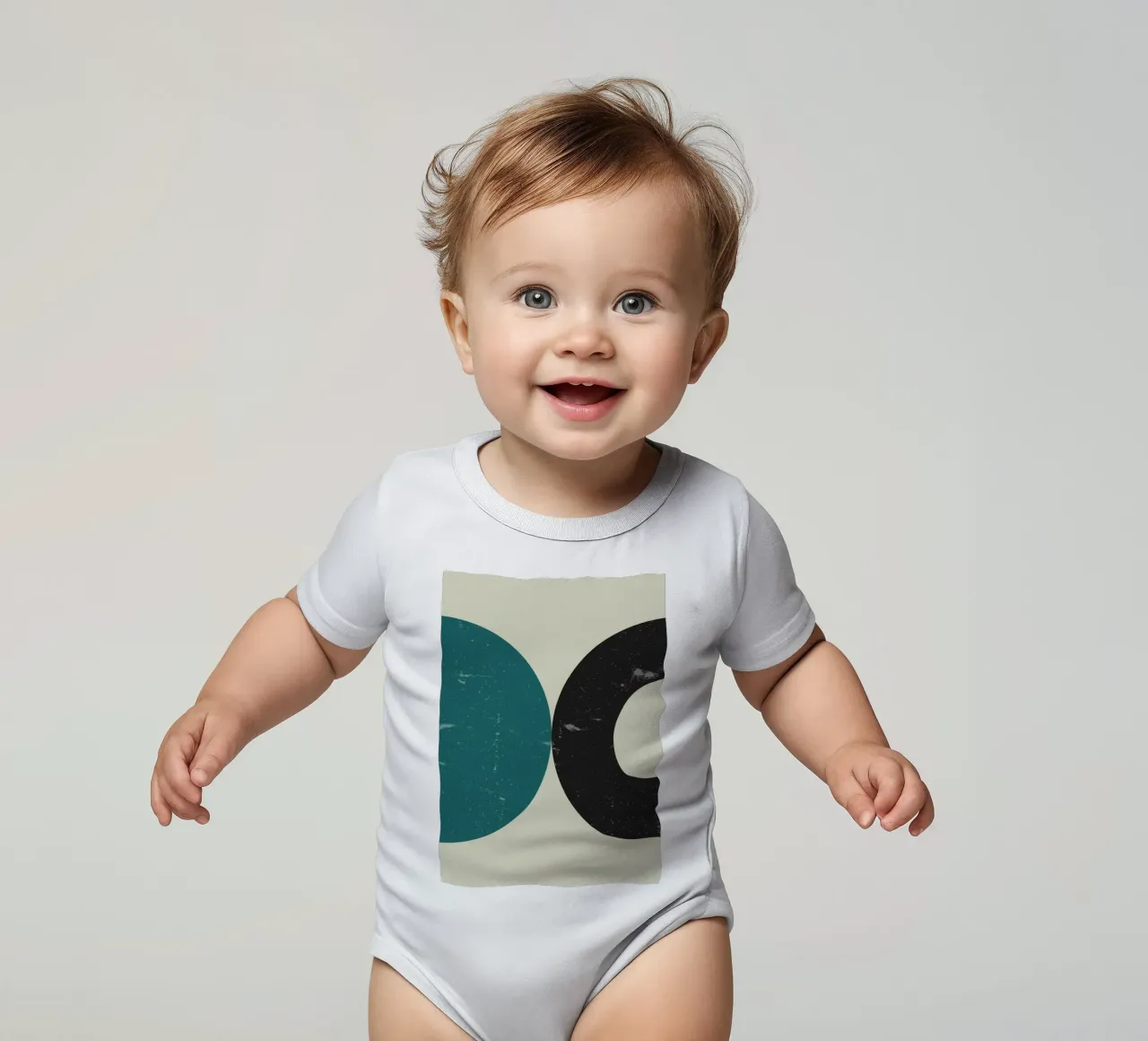 Retro Circles: Abstract Geometric, Teal & Black Minimalist A body de bebé de NorwesClub