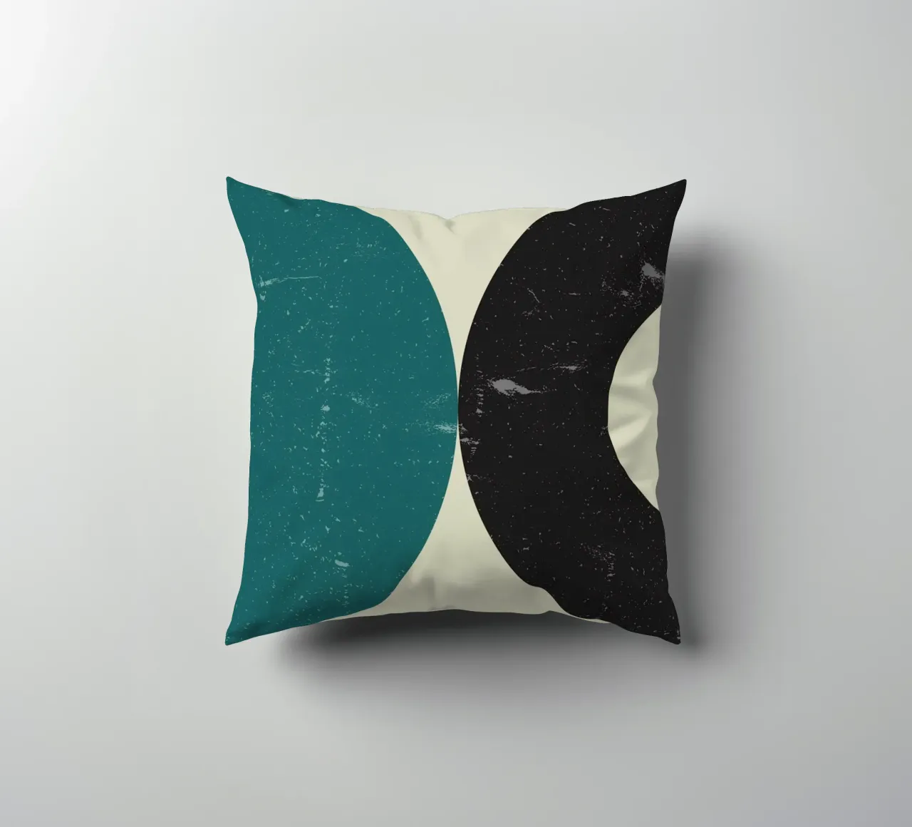 Retro Circles: Abstract Geometric, Teal & Black Minimalist A decorative cushion by NorwesClub