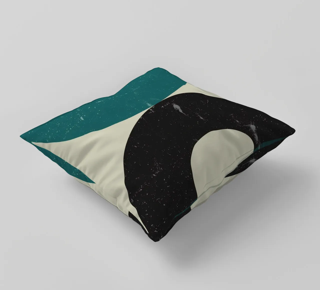 Retro Circles: Abstract Geometric, Teal & Black Minimalist A decorative cushion by NorwesClub
