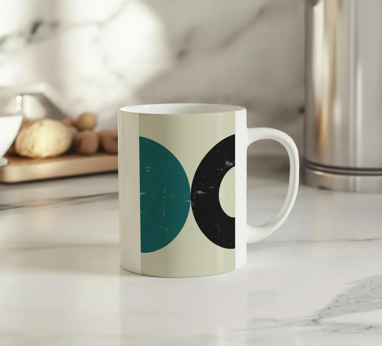 Retro Cirkels: Abstract Geometrisch, Teal & Zwart Minimalistisch A keramische mok van NorwesClub
