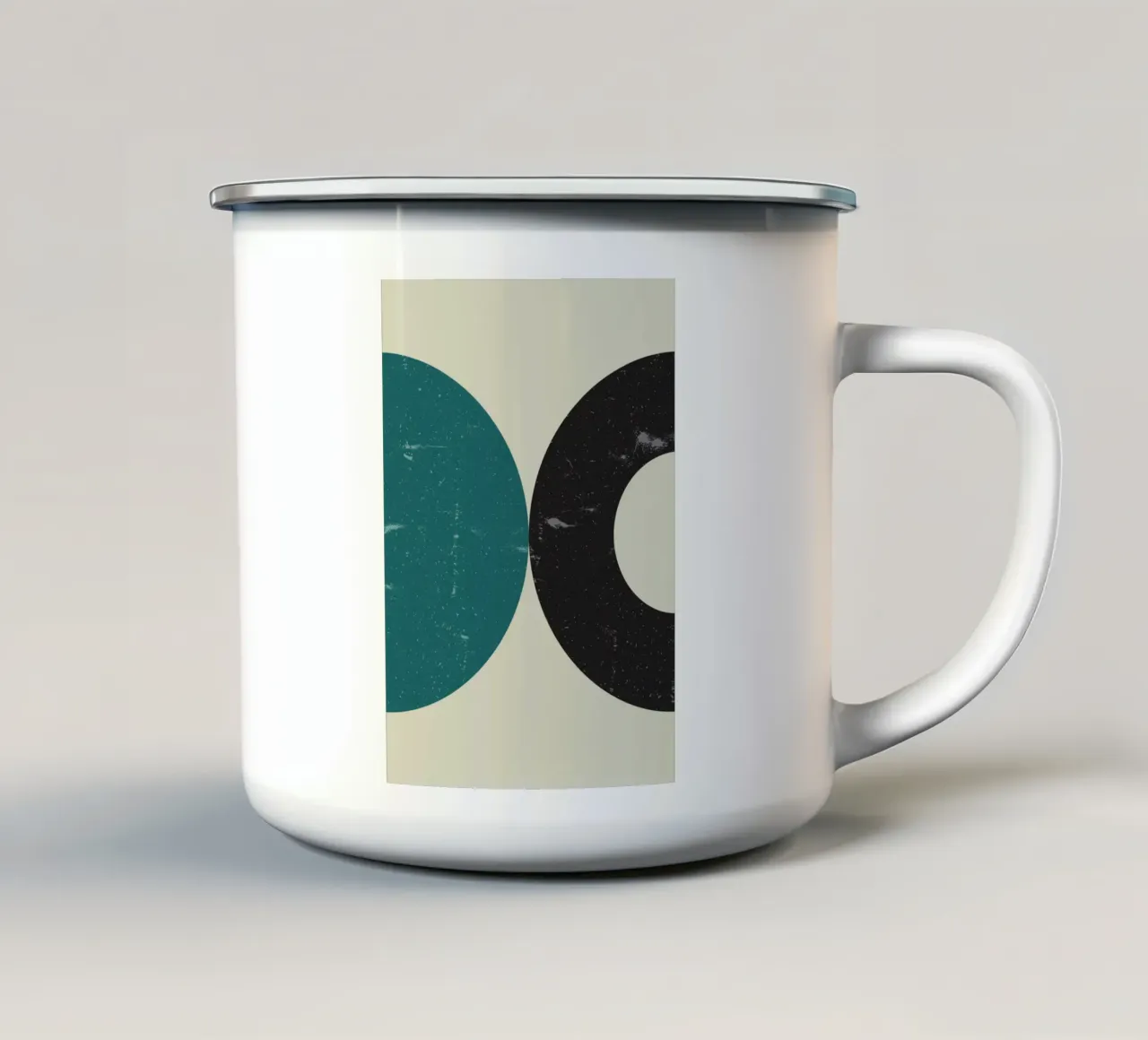 Retro Cirkels: Abstract Geometrisch, Teal & Zwart Minimalistisch A emaille mok van NorwesClub