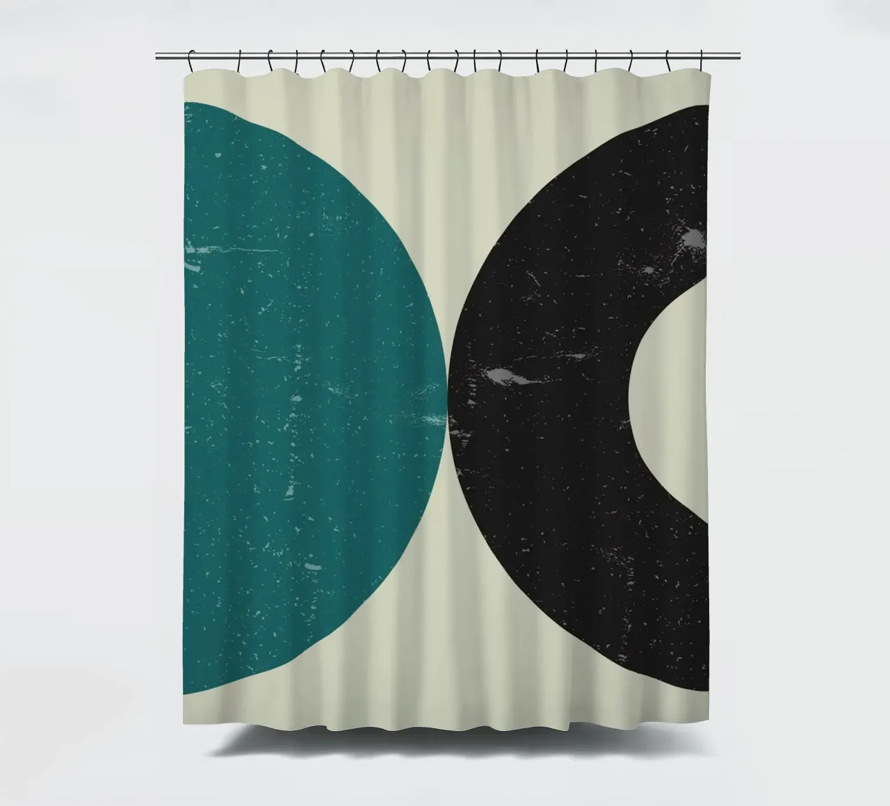 Retro Circles: Abstract Geometric, Teal & Black Minimalist A cortina de baño de NorwesClub