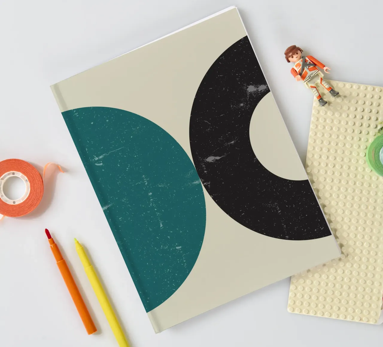 Retro Circles: Abstract Geometric, Teal & Black Minimalist A notebook by NorwesClub
