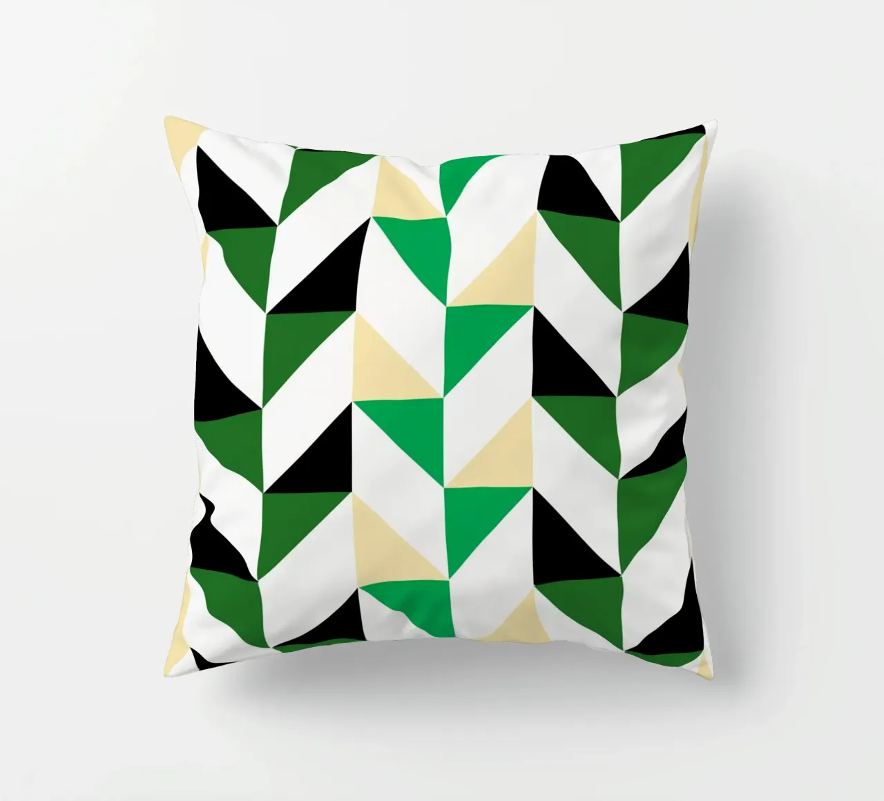 Ritmo a zig zag: Chevron geometrico, arte astratta verde e nera cuscino da NorwesClub