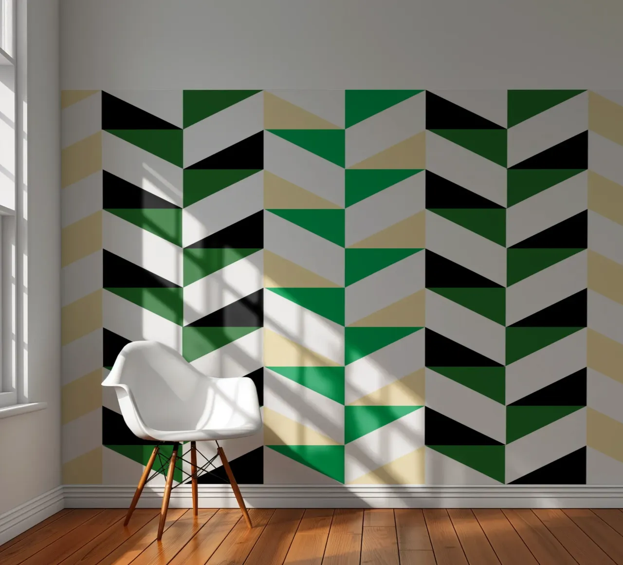 Zigzag Rhythm: Geometric Chevron, Green & Black Abstract Art photo wallpaper by NorwesClub