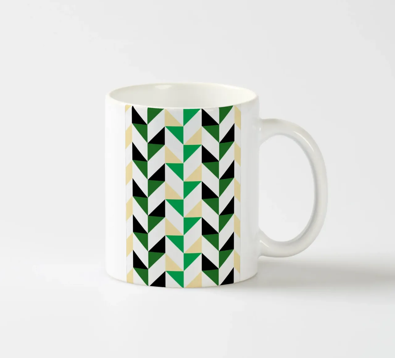 Ritmo a zig zag: Chevron geometrico, arte astratta verde e nera tazza in ceramica da NorwesClub