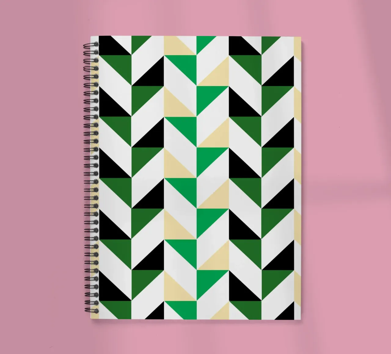 Zigzag Rhythm: Geometric Chevron, Green & Black Abstract Art spiral notebook by NorwesClub