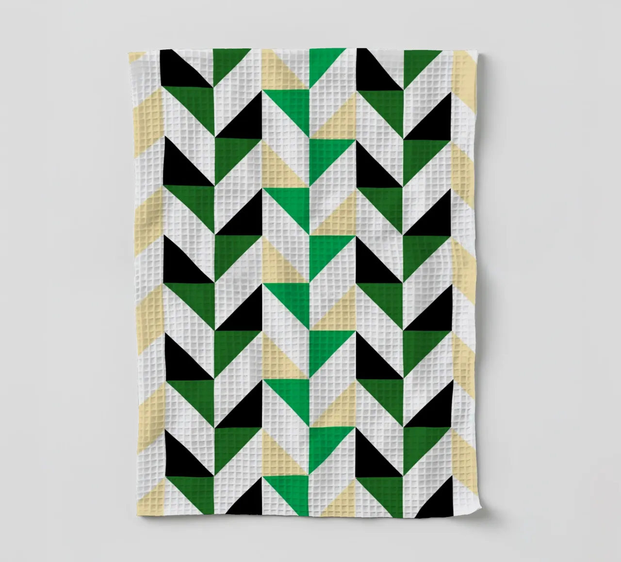 Ritmo a zig zag: Chevron geometrico, arte astratta verde e nera canovaccio da cucina da NorwesClub