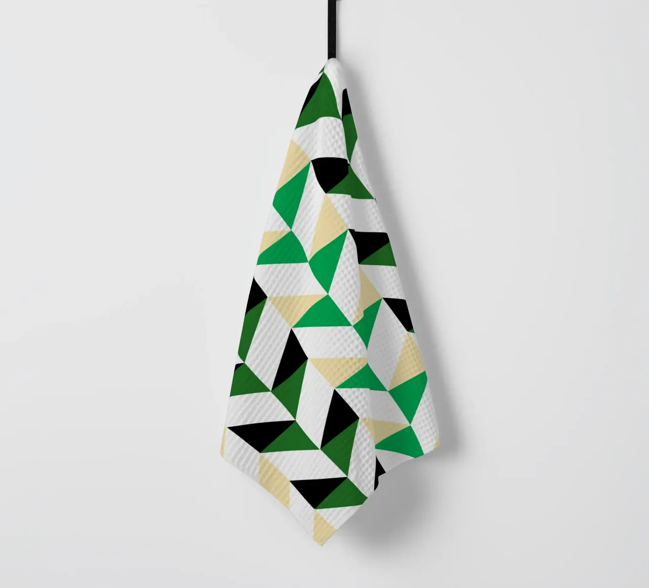 Ritmo a zig zag: Chevron geometrico, arte astratta verde e nera canovaccio da cucina da NorwesClub