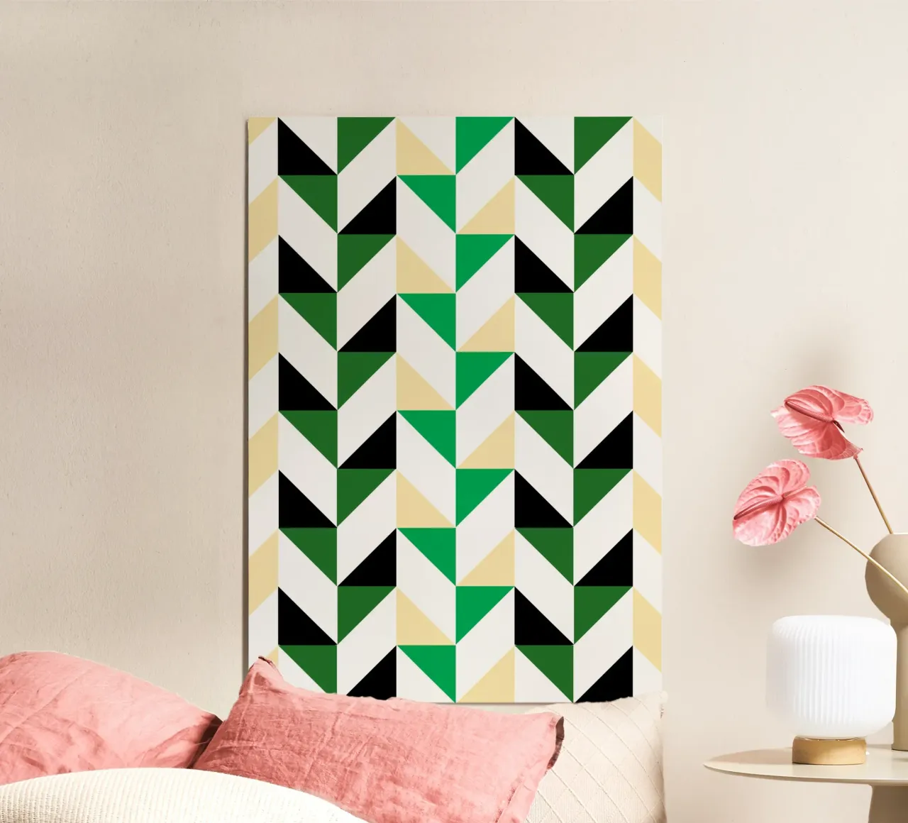 Zigzag Rhythm: Geometric Chevron, Green & Black Abstract Art poster by NorwesClub
