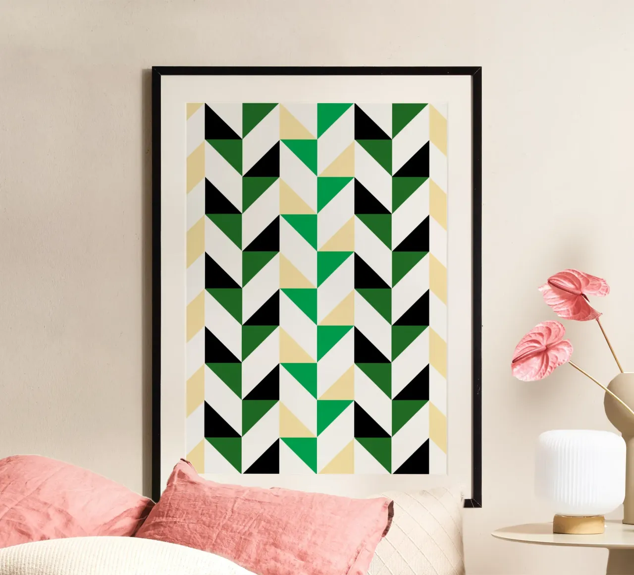 Zigzag Rhythm: Geometric Chevron, Green & Black Abstract Art poster by NorwesClub