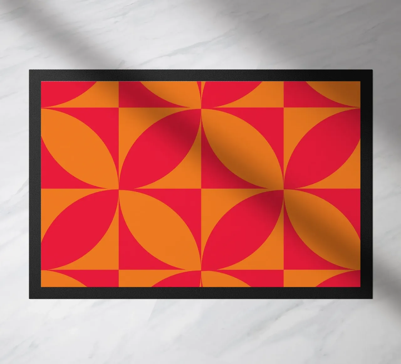 Sixties Bloom: Mid-Century Geometric, Orange & Red Trend Art doormat by NorwesClub