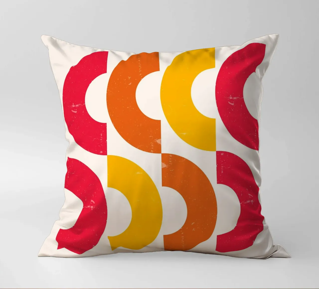 Retro Arcs: Geometric Abstract, Red & Orange Modern Art decorative cushion by NorwesClub