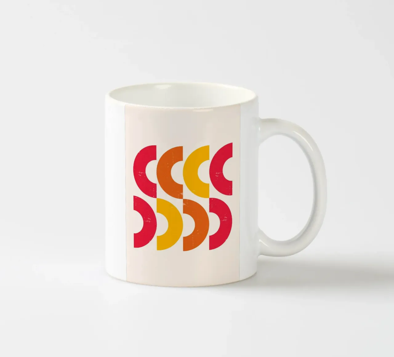 Retro Arcs: Geometric Abstract, Red & Orange Modern Art ceramic mug by NorwesClub