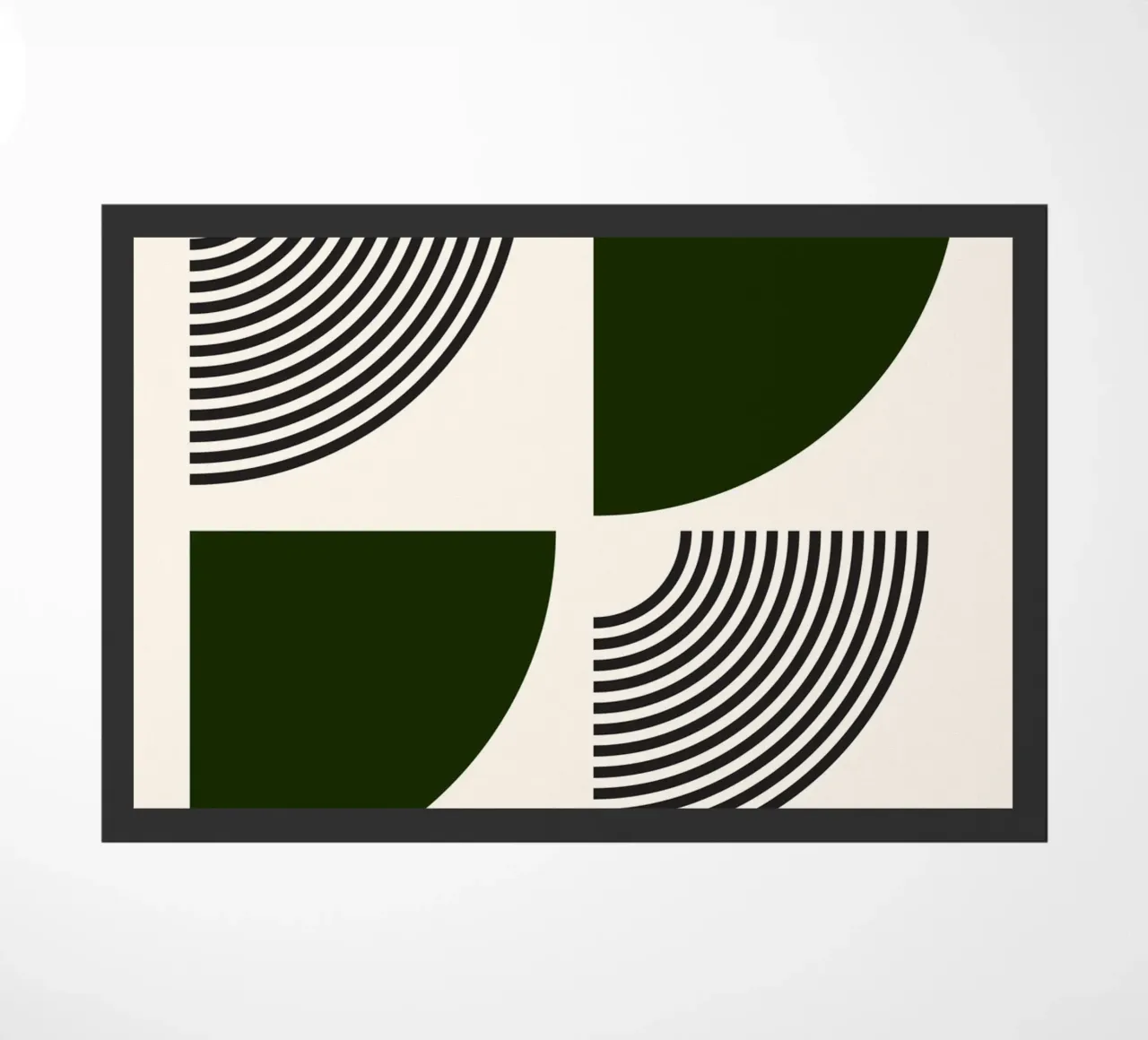 Minimalistische rondingen: Geometrische abstracte, groene en zwarte lijnen A deurmat van NorwesClub