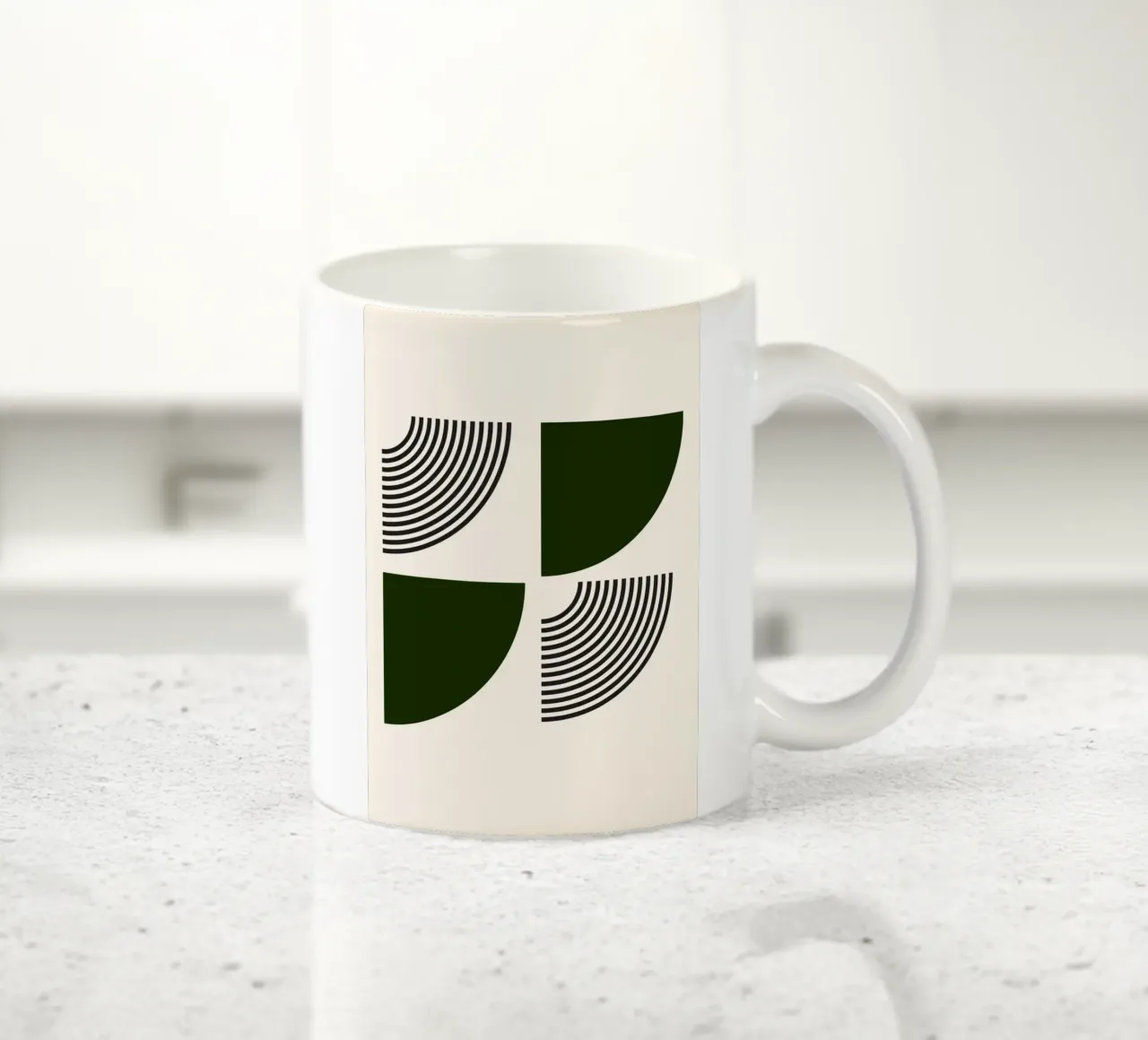 Curve minimaliste: Linee geometriche astratte, verdi e nere A tazza in ceramica da NorwesClub
