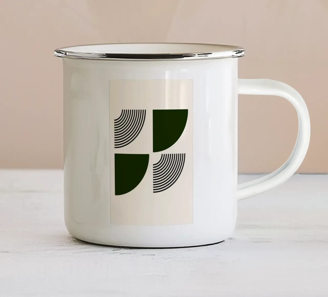 Curve minimaliste: Linee geometriche astratte, verdi e nere A tazza in smalto da NorwesClub