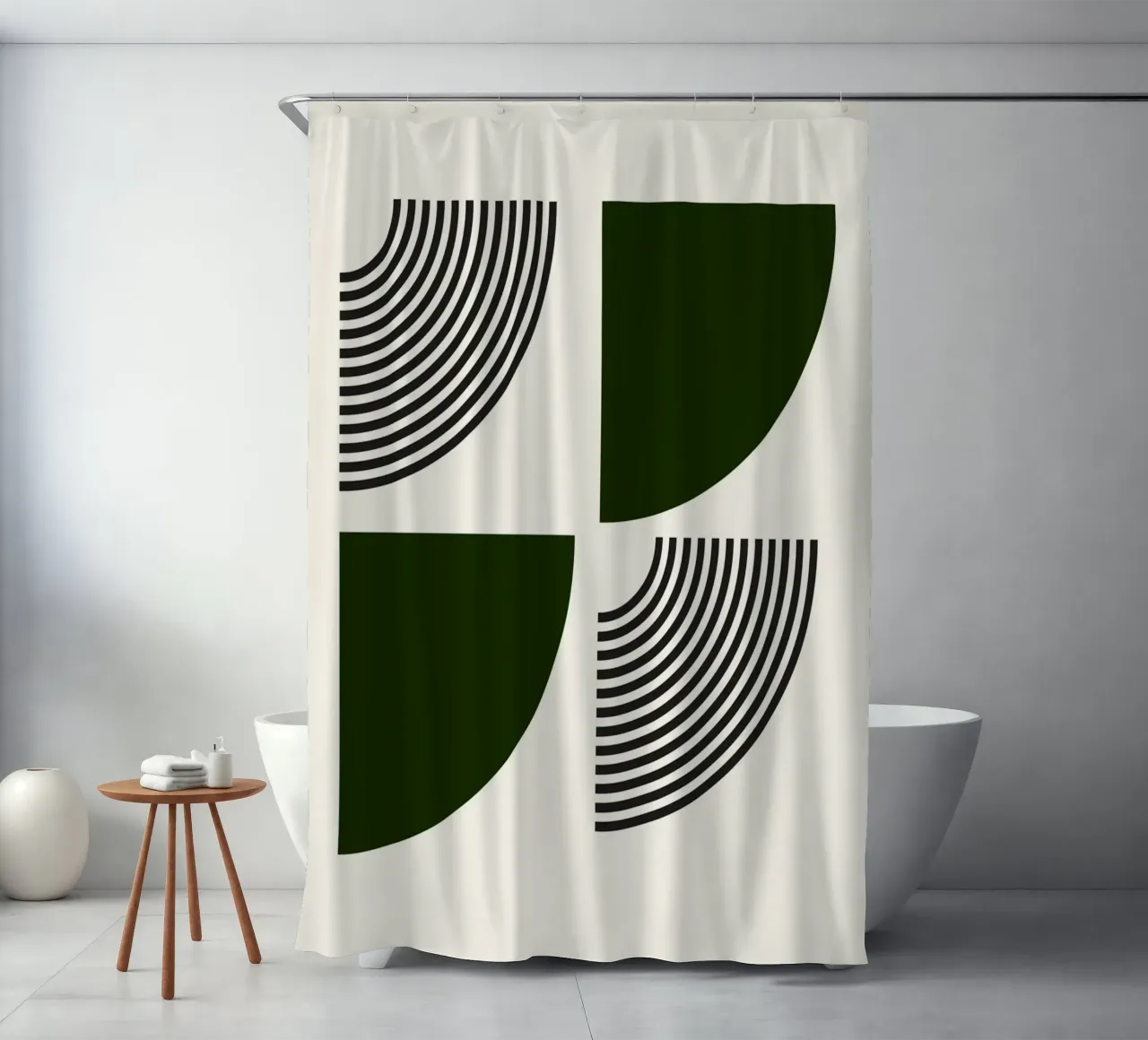 Curve minimaliste: Linee geometriche astratte, verdi e nere A tenda da doccia da NorwesClub