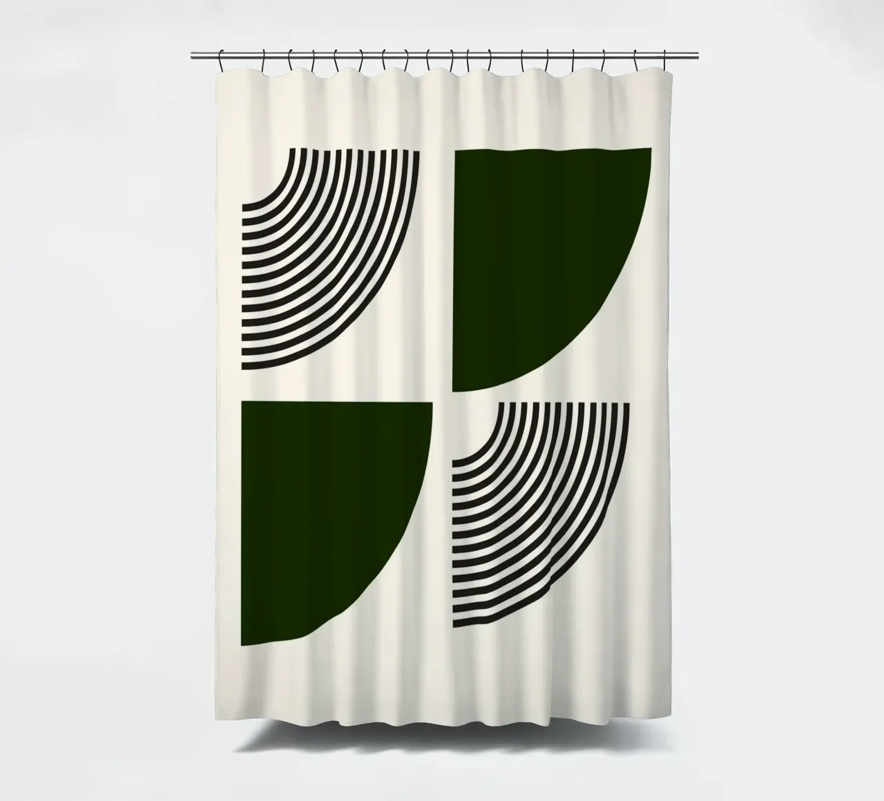 Curve minimaliste: Linee geometriche astratte, verdi e nere A tenda da doccia da NorwesClub
