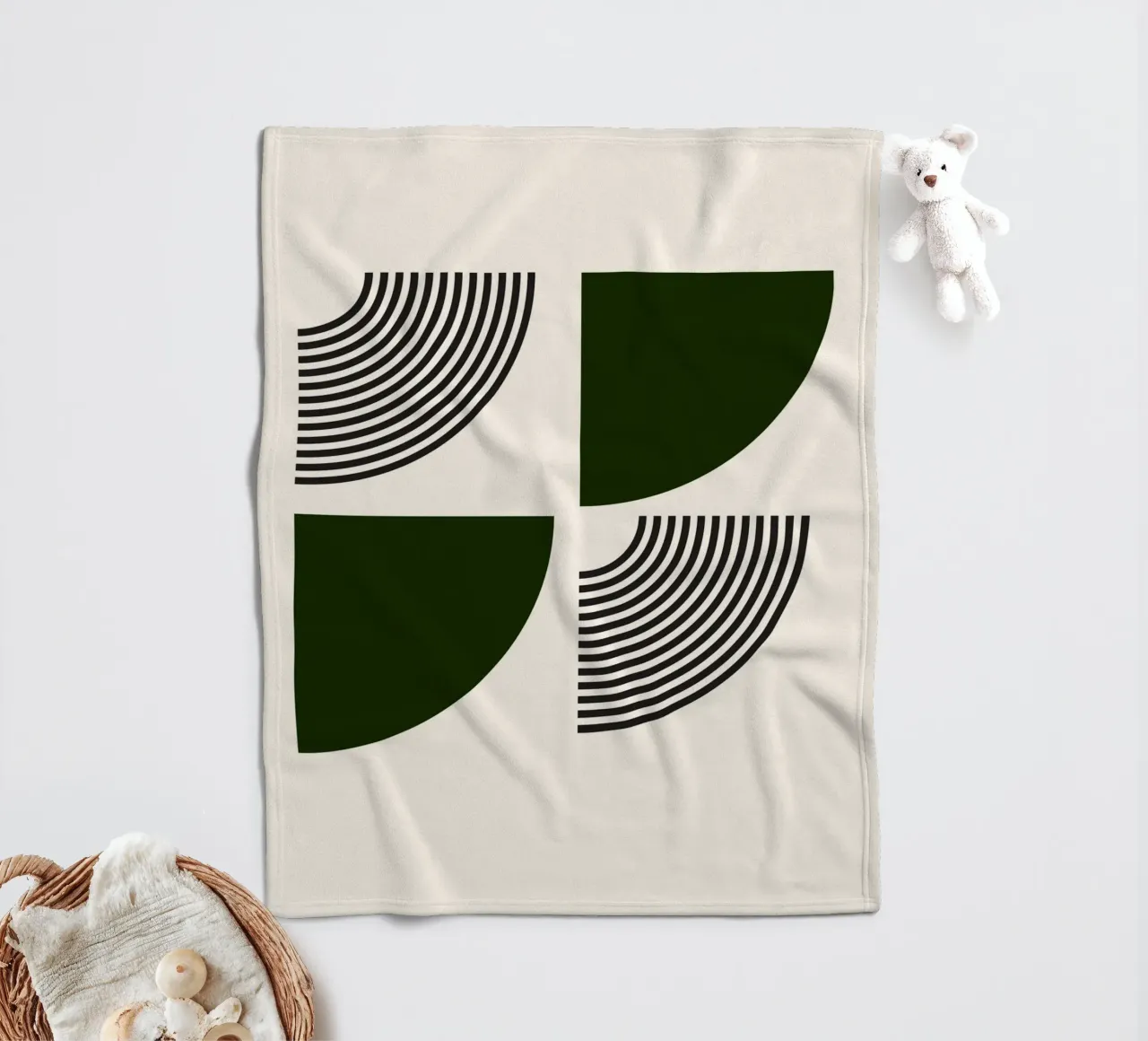 Curve minimaliste: Linee geometriche astratte, verdi e nere A coperta in pile da NorwesClub