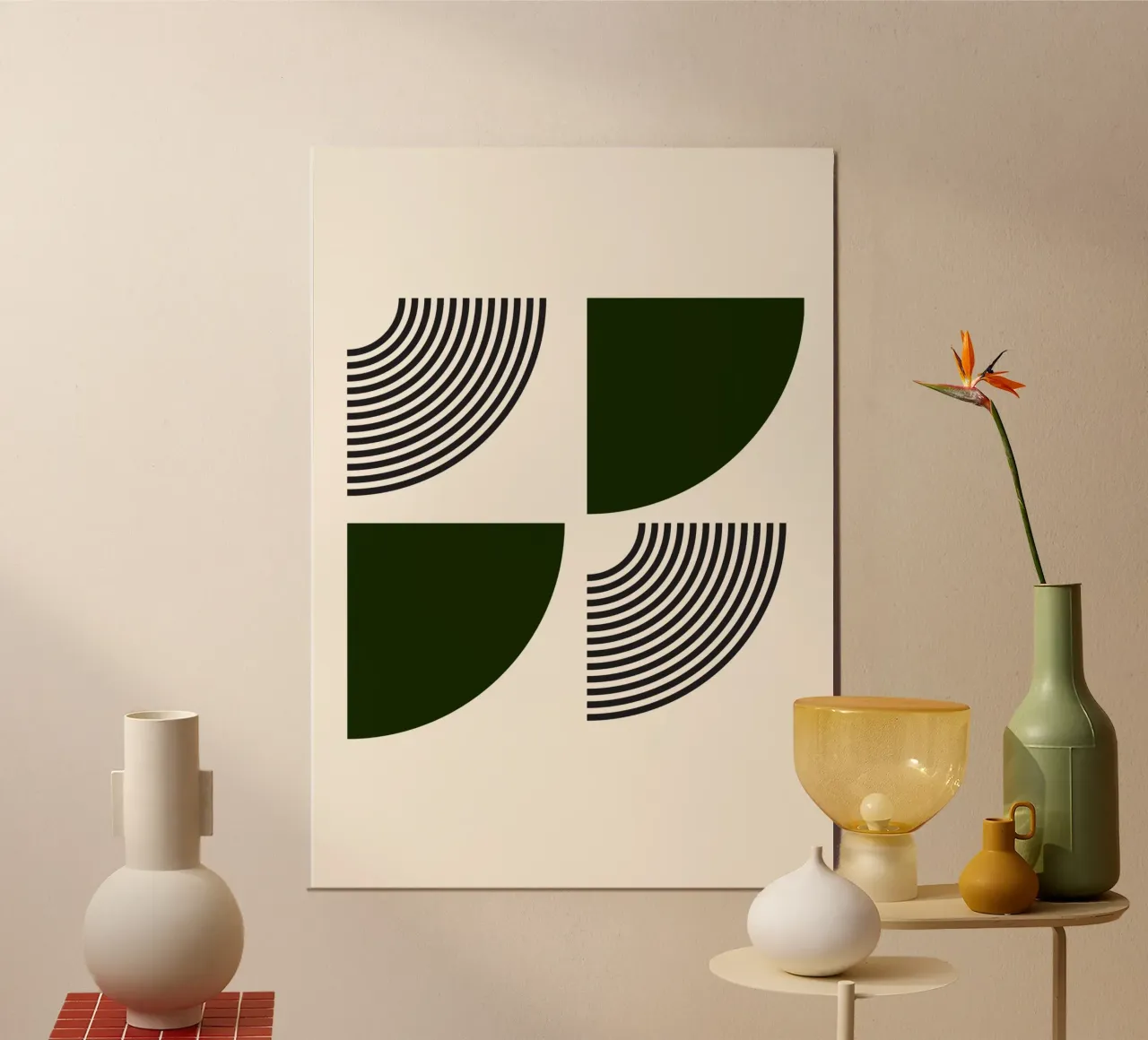 Curve minimaliste: Linee geometriche astratte, verdi e nere A alluminio dibond da NorwesClub