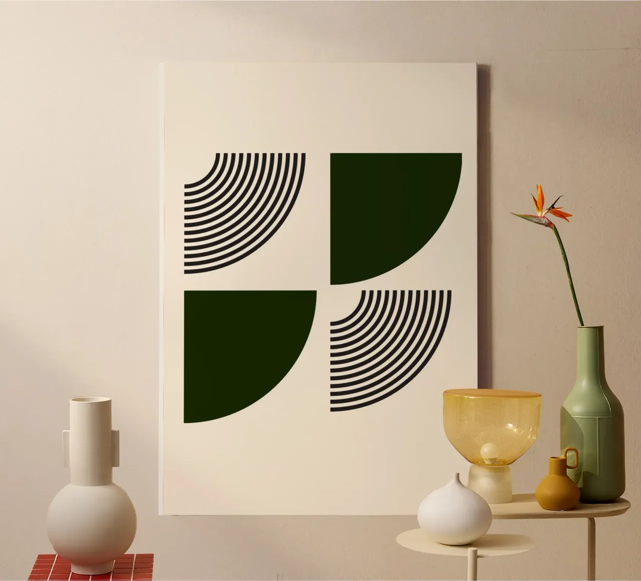 Curve minimaliste: Linee geometriche astratte, verdi e nere A tela da NorwesClub