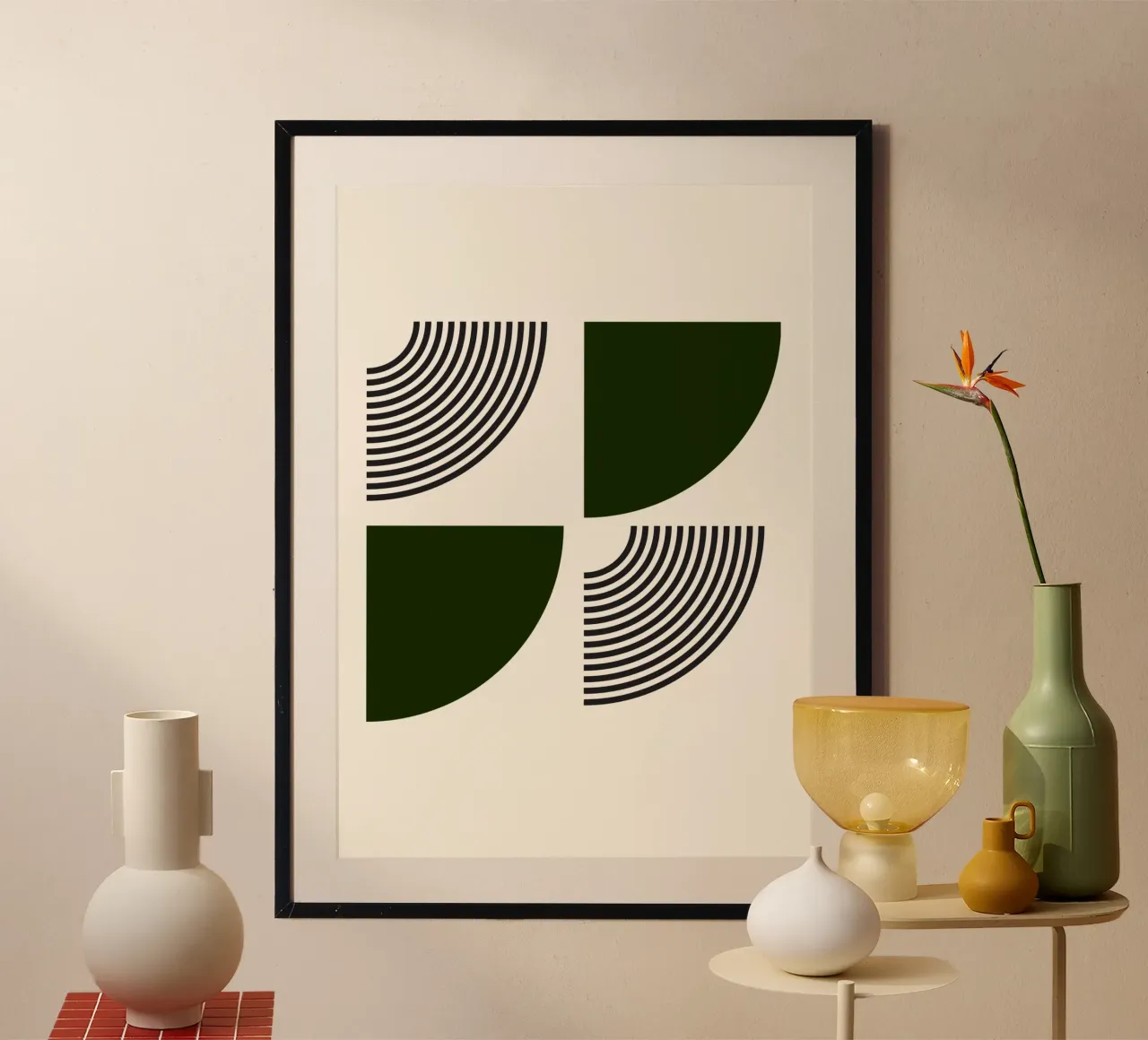 Curve minimaliste: Linee geometriche astratte, verdi e nere A carta hahnemühle da NorwesClub
