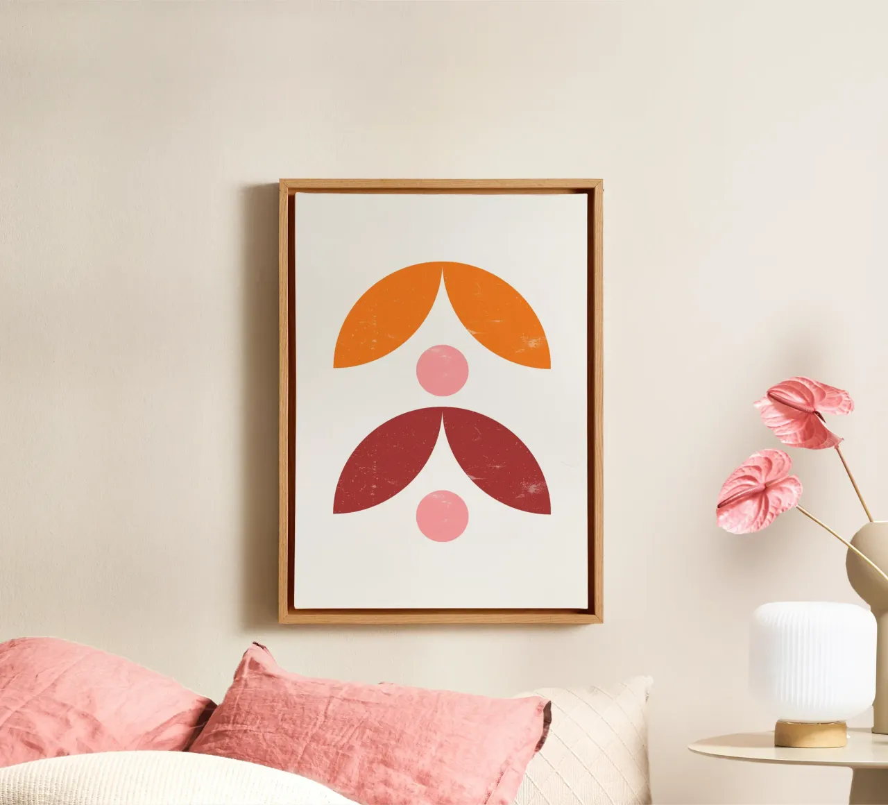 Mid-Century Abstract: Forme organiche, tendenza terra e rosa Ar tela con Cornice a cassetta da NorwesClub