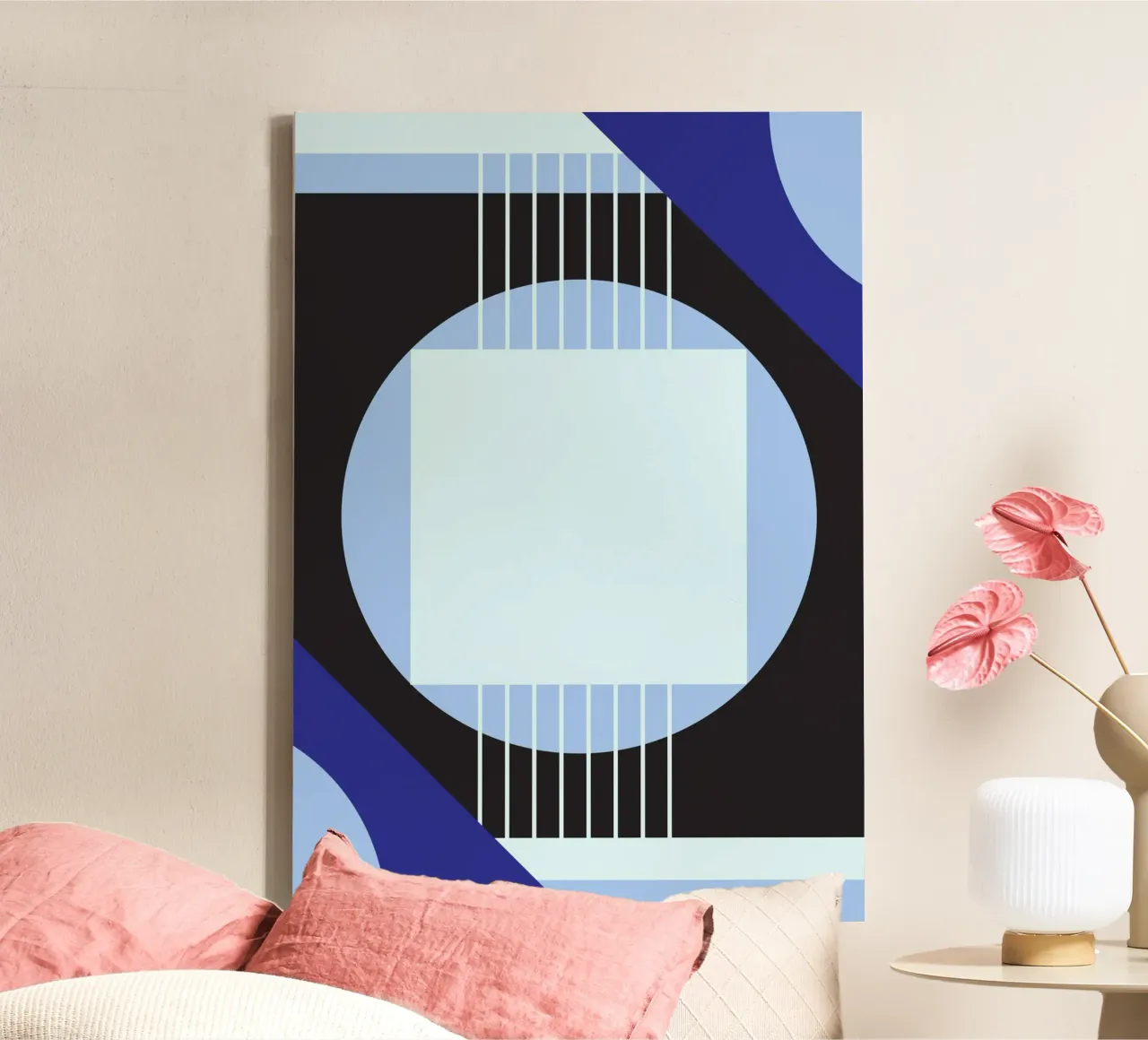 Bauhaus Blau: Abstrakt Geometrisch, Modern Dunkel & Hell Kunst Leinwand mit Schattenfugenrahmen von NorwesClub