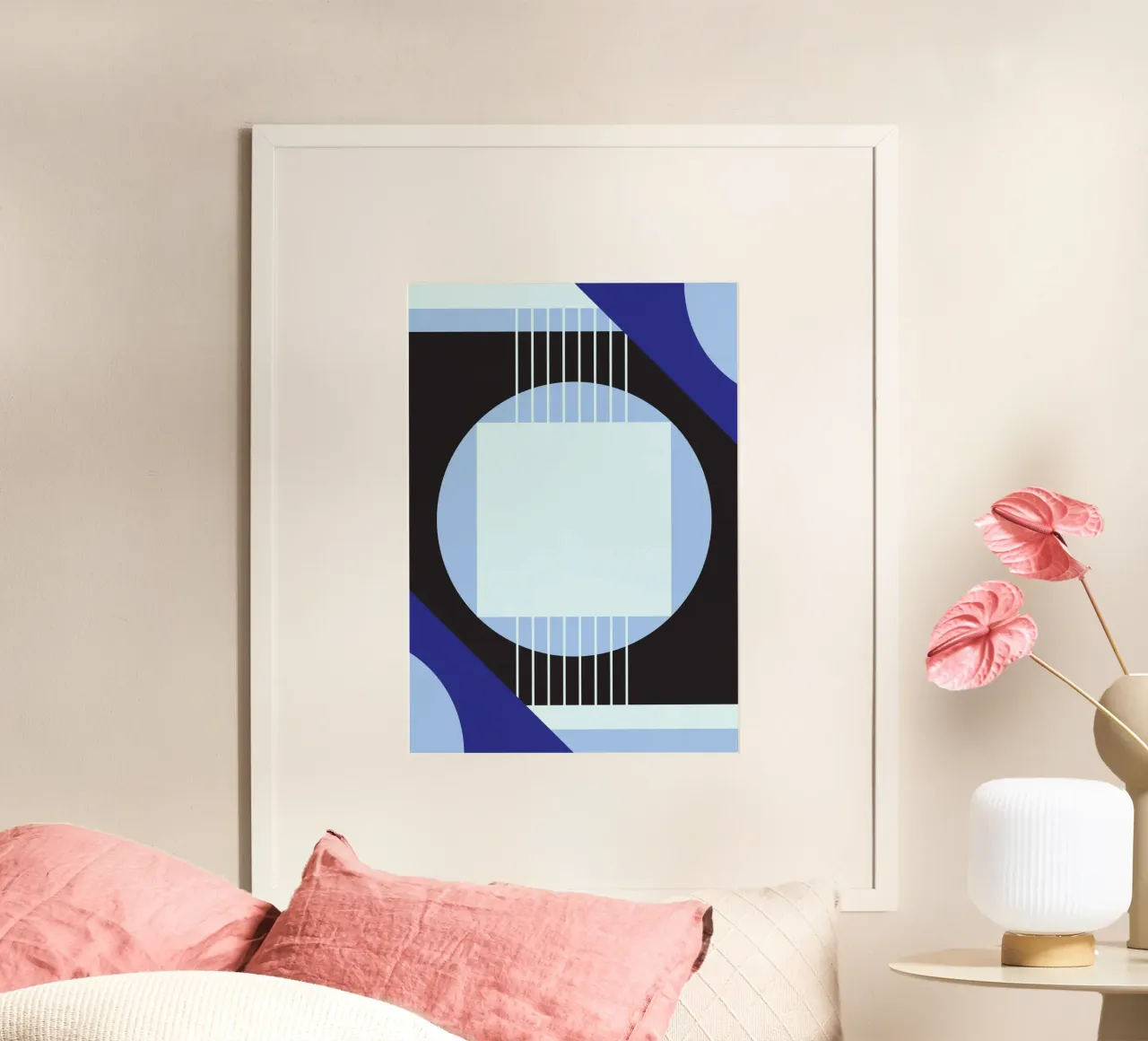 Azul Bauhaus: Abstract Geometric, Modern Dark & Light Art poster con marco de madera de NorwesClub