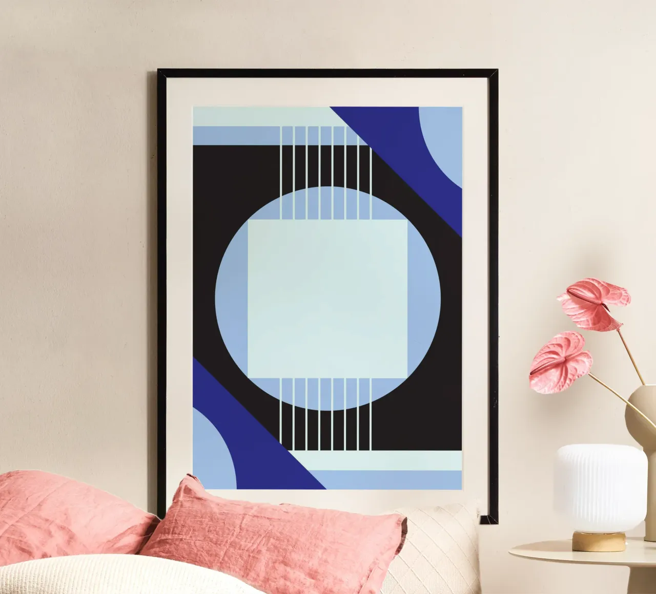 Azul Bauhaus: Abstract Geometric, Modern Dark & Light Art poster con marco de madera de NorwesClub