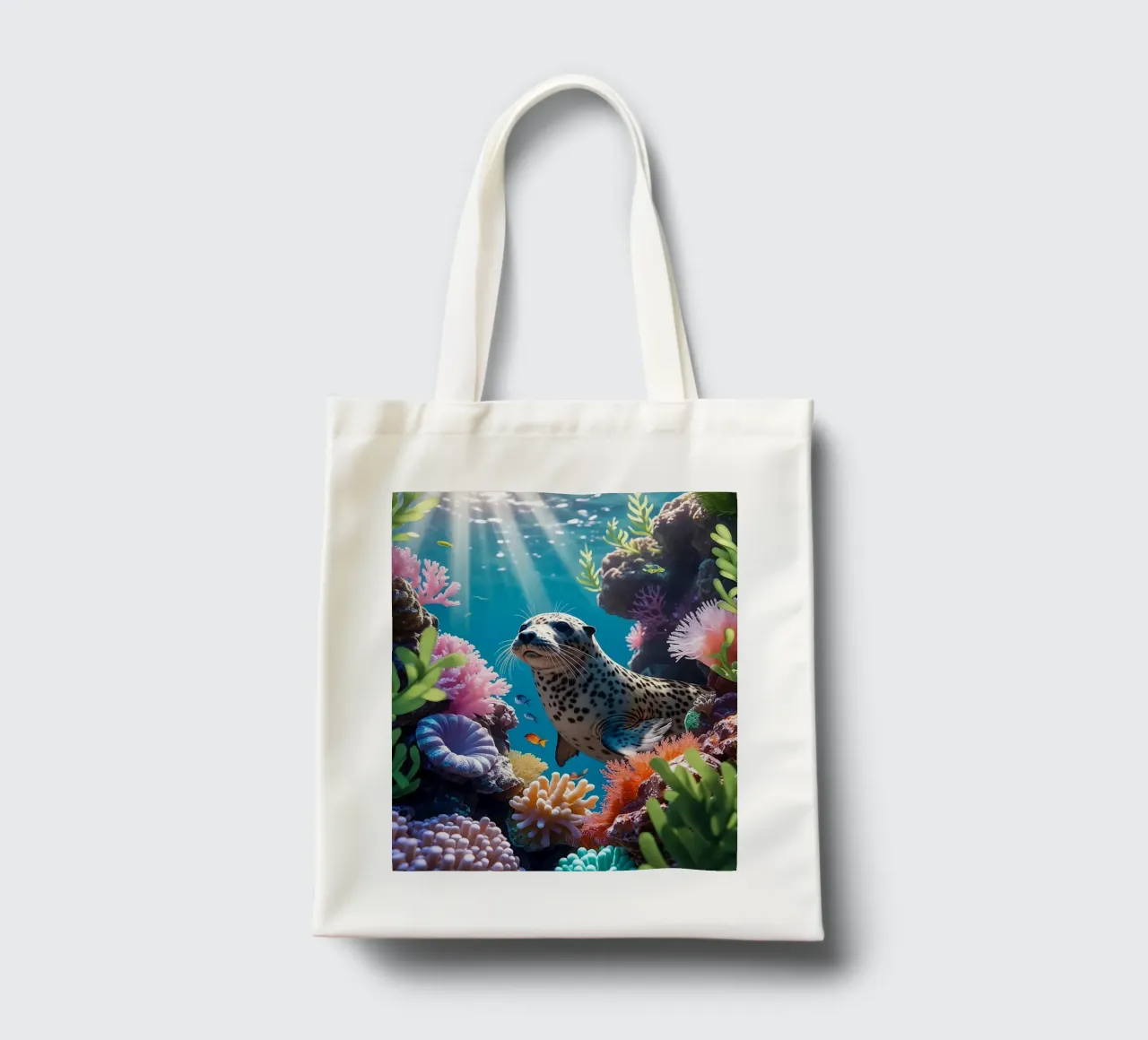 Foca maculata | Paesaggio onirico di una foca (2) borsa in juta da Trinkets NL Design Studio