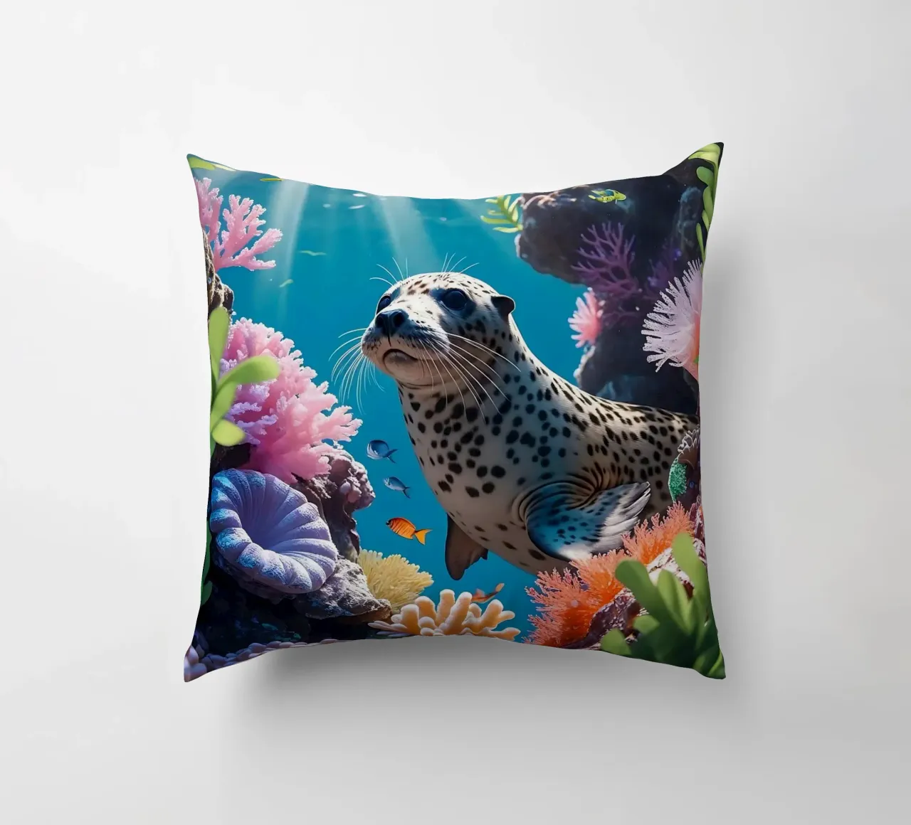 Foca maculata | Paesaggio onirico di una foca (2) cuscino da Trinkets NL Design Studio