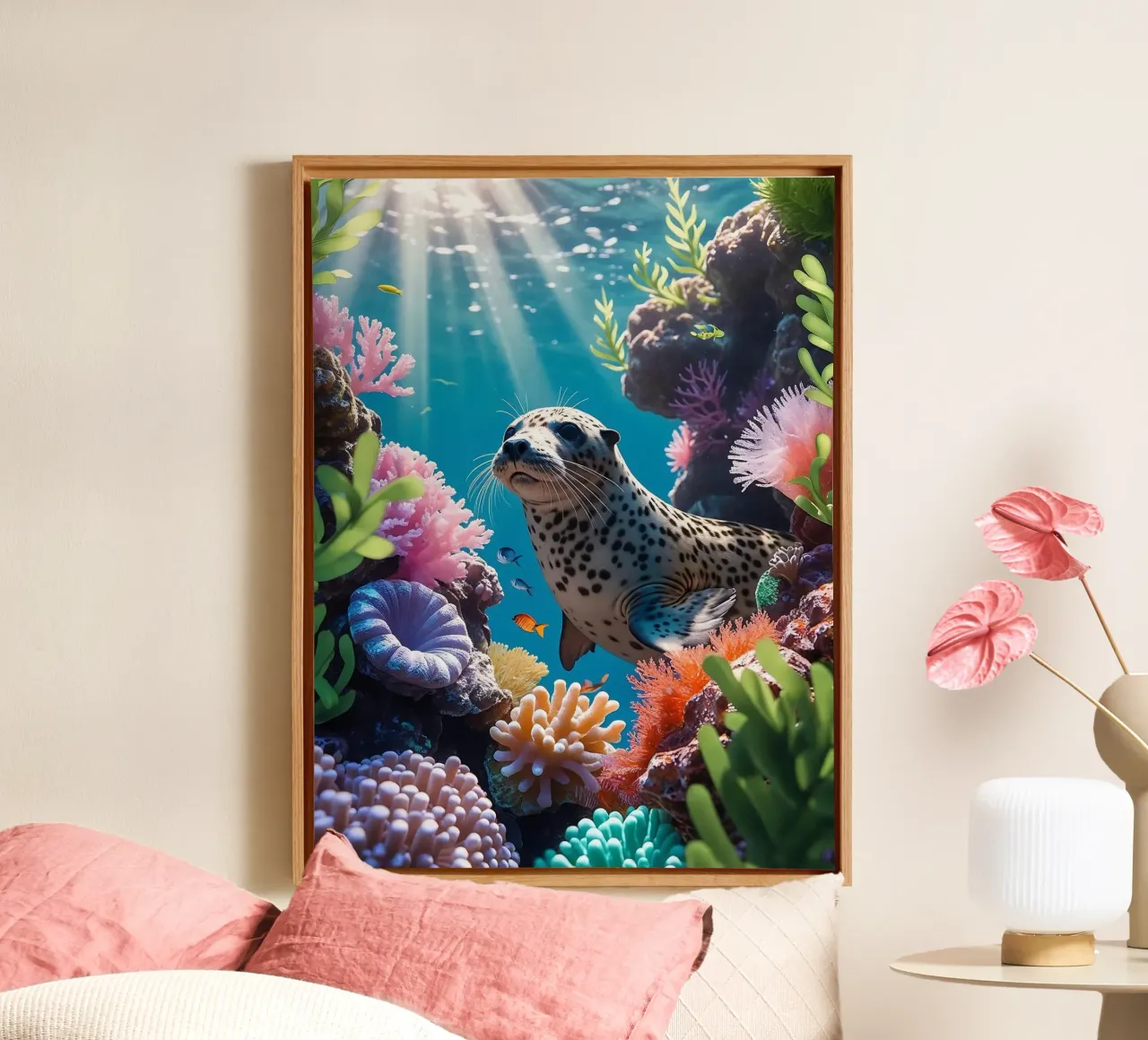 Foca maculata | Paesaggio onirico di una foca (2) tela da Trinkets NL Design Studio