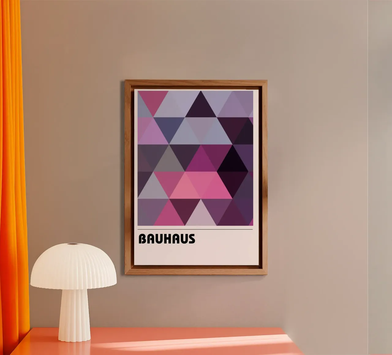 Bauhaus Lilac: Geometric Triangle Pattern, Modern Pink Art alu-dibond by NorwesClub