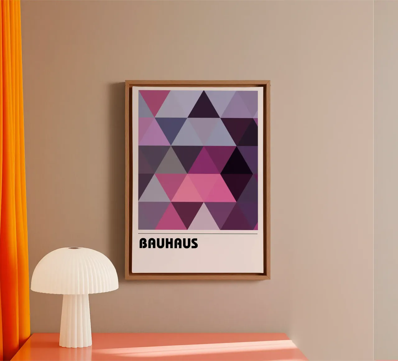 Bauhaus Lilac: Geometric Triangle Pattern, Modern Pink Art canvas with Floater frame by NorwesClub