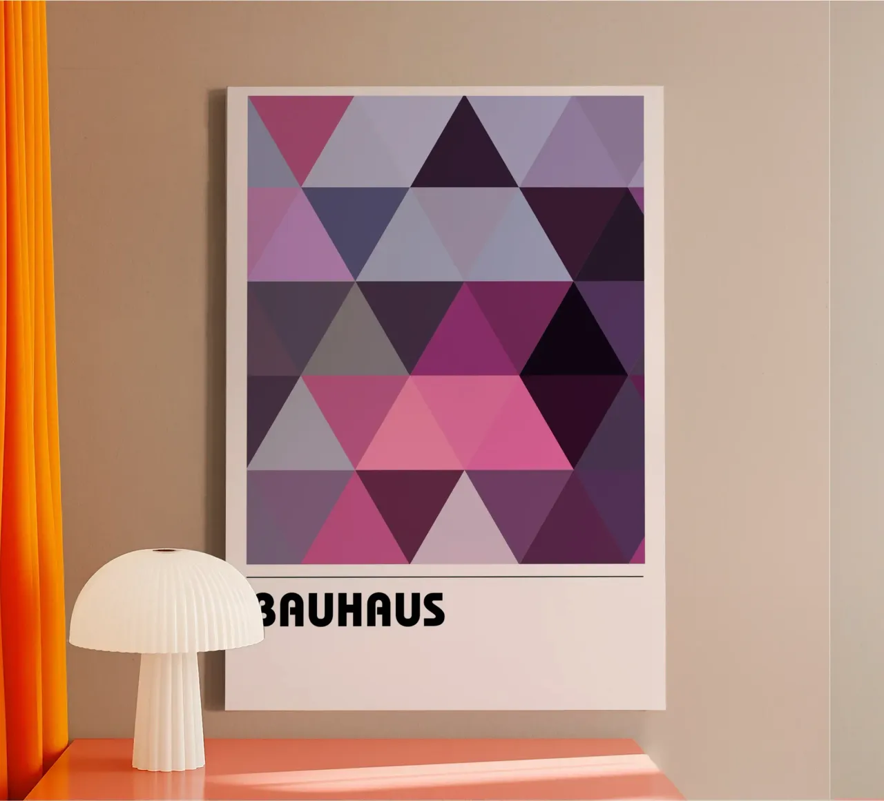 Bauhaus Lilac: Geometric Triangle Pattern, Modern Pink Art canvas with Floater frame by NorwesClub
