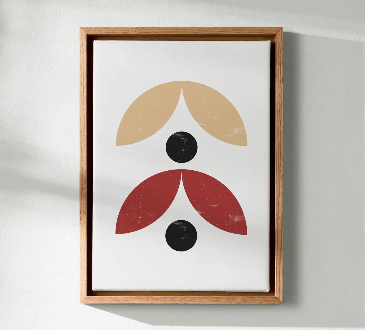 Organisch Bauhaus: Abstracte vormen, aardse & zwarte trendkunst canvas met Baklijst van NorwesClub