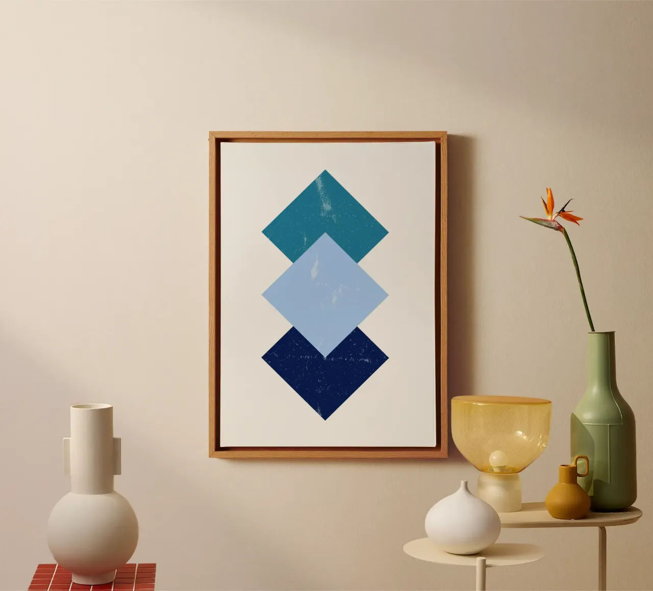 Blue Diamonds: Geometric Abstract, Textured Minimalist Art canvas by NorwesClub
