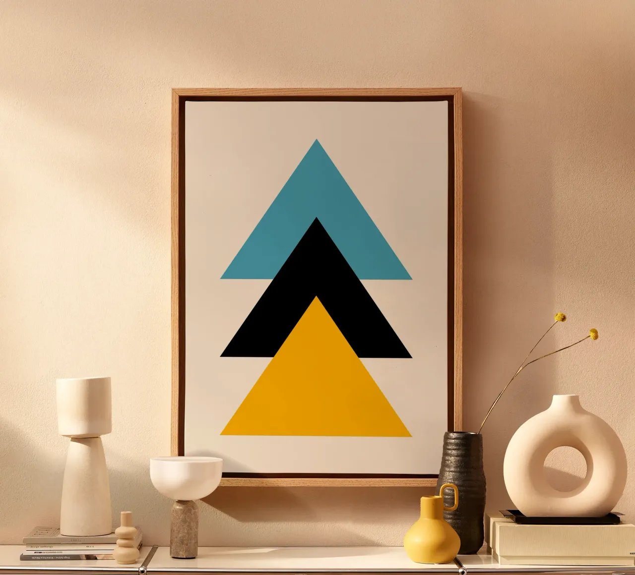 Minimalist Ascent: Geometric Triangles, Blue Black Yellow Ar canvas by NorwesClub